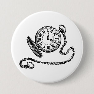 Vintage Victorian Pocket Watch Line Art 7.5 Cm Round Badge