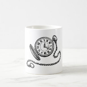 Vintage Victorian Pocket Watch Line Art Coffee Mug