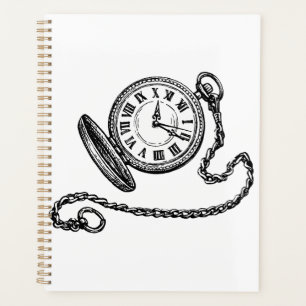 Vintage Victorian Pocket Watch Line Art Planner