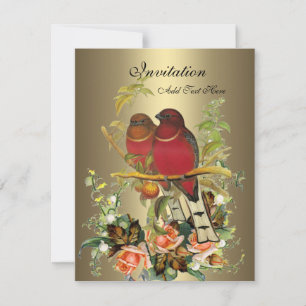 Vintage Victorian Pretty Floral Birds Bronze Invitation