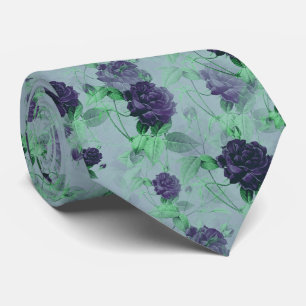 Vintage Victorian Purple Rose Flower Pattern Tie