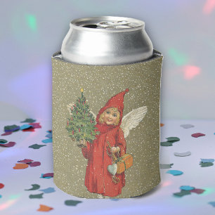Vintage Victorian Red Christmas Child Angel Tree Can Cooler