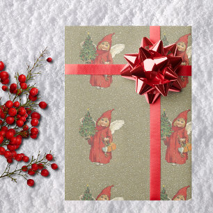 Vintage Victorian Red Christmas Child Angel Tree Wrapping Paper