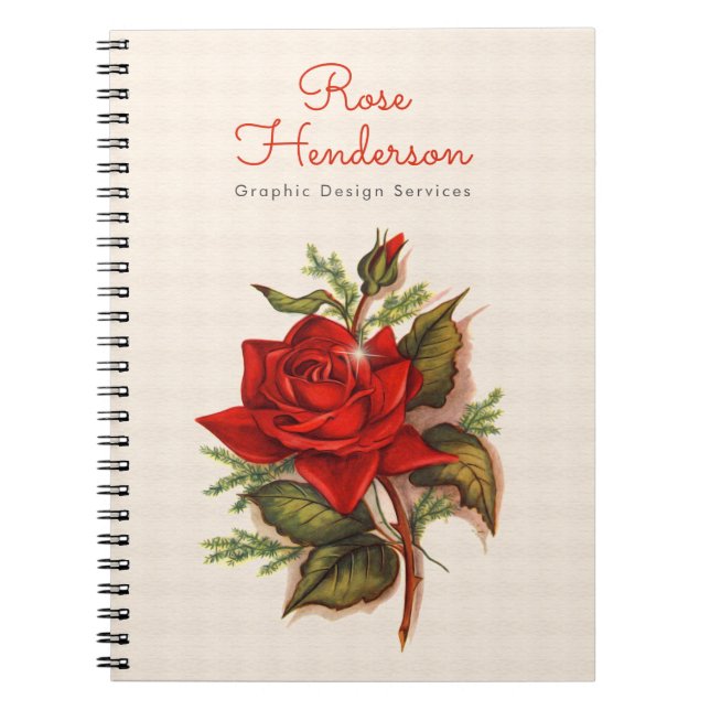 Vintage Victorian Red Rose Romance Notebook (Front)