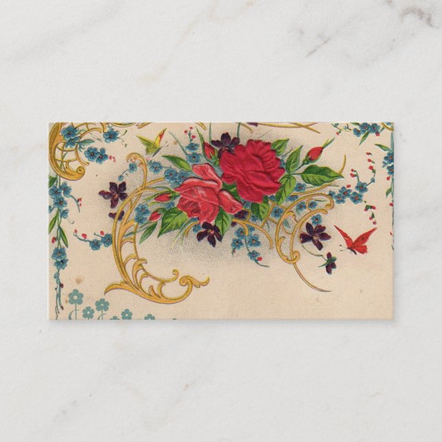 Vintage Victorian Red Roses Business Card (Front)