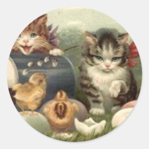 Vintage Victorian Retro Art Cats Kittens Easter Classic Round Sticker