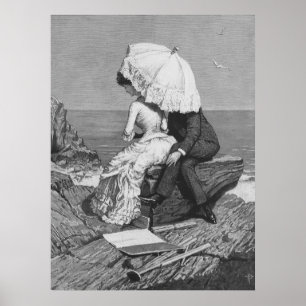 Vintage Victorian Romantic Couple by Beach Poster