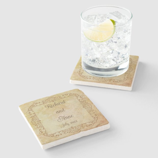 Vintage Victorian Romantic Fairytale Wedding Stone Coaster (Side)