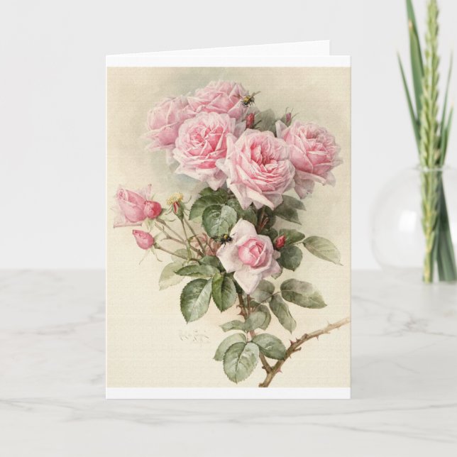 Vintage Victorian Romantic Roses Card (Front)