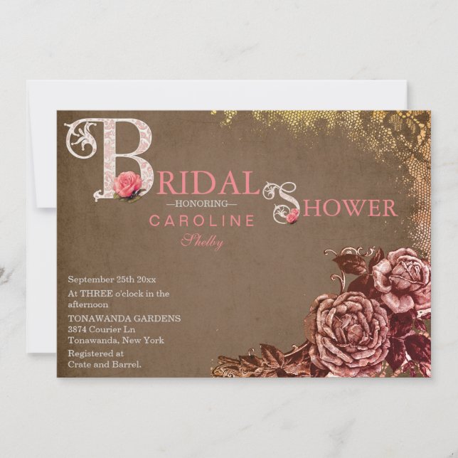 Vintage Victorian Rose Bridal Shower Invitation (Front)