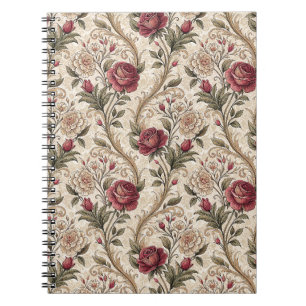 Vintage Victorian Rose & Damask Floral Pattern Art Notebook