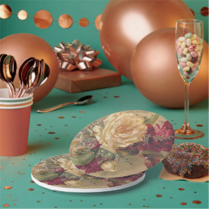 Vintage Victorian Rose Floral Paper Plate
