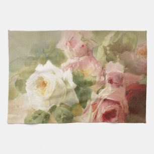 Vintage Victorian Rose Watercolor Tea Towel