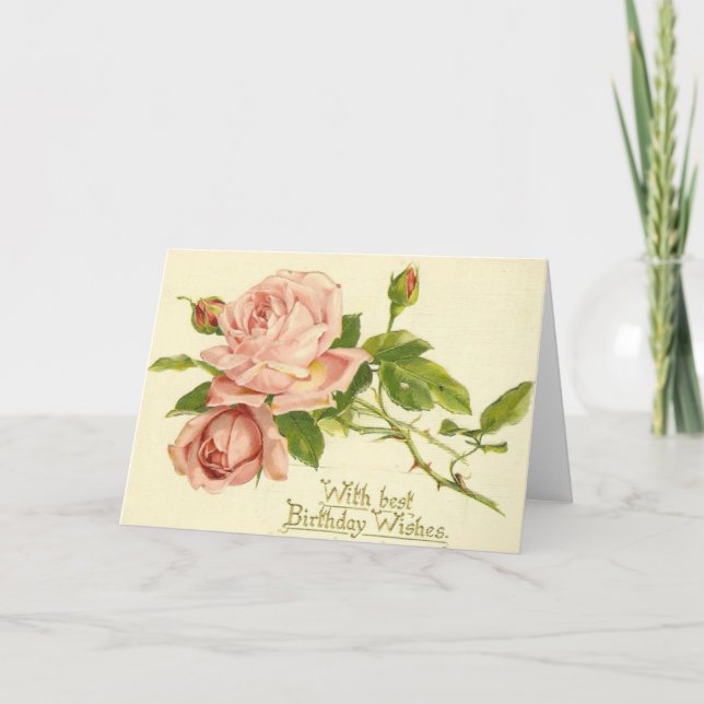 Vintage Victorian Roses Birthday Card (Front)