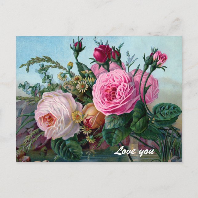 Vintage Victorian Roses Custom Postcard (Front)
