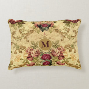 Vintage Victorian Roses Mauve with Gold Monogram  Decorative Cushion