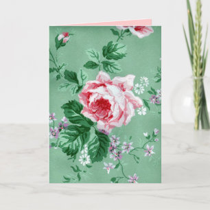 Vintage Victorian Sage Green Floral Wallpaper Card