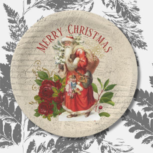 Vintage Victorian Santa Claus Antique Decoupage  Paper Plate