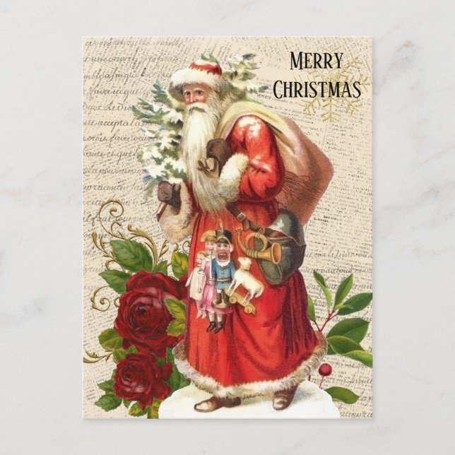 Vintage Victorian Santa Claus Antique Decoupage  Postcard (Front)