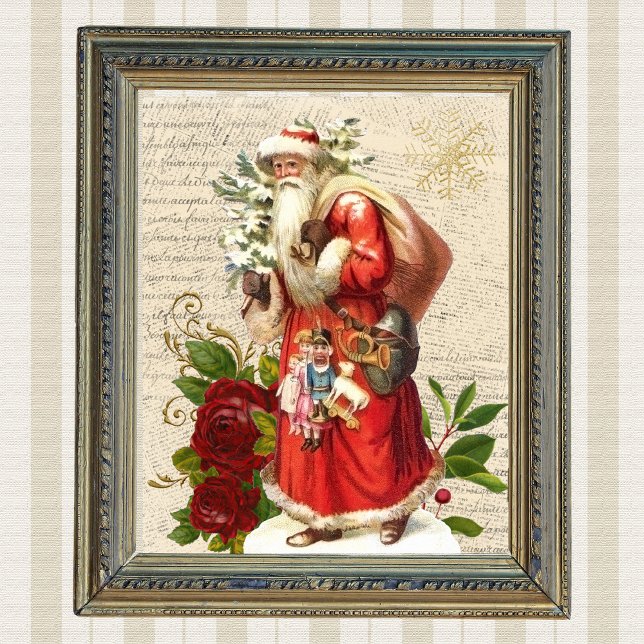 Vintage Victorian Santa Claus Antique Decoupage Poster (Vintage Christmas Poster)