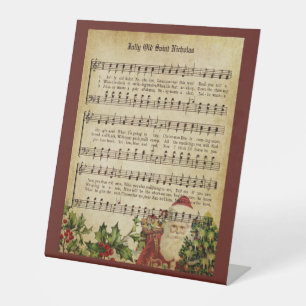 Vintage Victorian Santa Claus Music Score and Song Pedestal Sign
