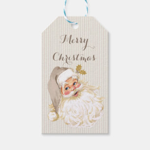 Vintage Victorian Santa Claus Neutral Taupe & Gold Gift Tags