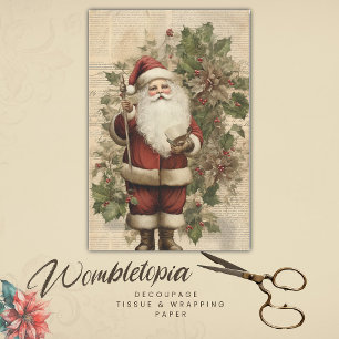 Vintage Victorian Santa Claus Script Decoupage Tissue Paper