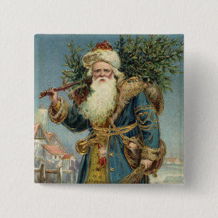 Vintage Victorian Santa Claus with Christmas Tree 15 Cm Square Badge