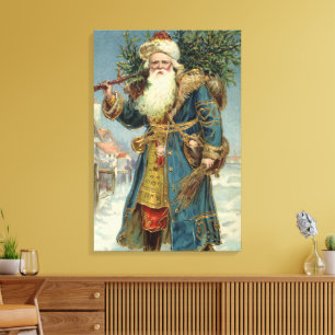 Vintage Victorian Santa Claus with Christmas Tree Canvas Print