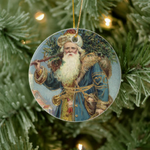 Vintage Victorian Santa Claus with Christmas Tree Ceramic Tree Decoration