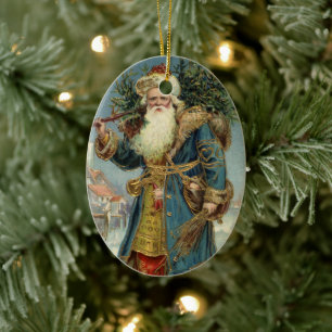 Vintage Victorian Santa Claus with Christmas Tree Ceramic Tree Decoration
