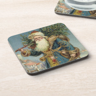 Vintage Victorian Santa Claus with Christmas Tree Coaster