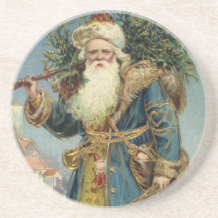 Vintage Victorian Santa Claus with Christmas Tree Coaster