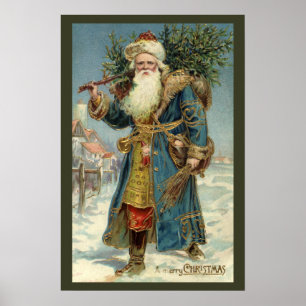 Vintage Victorian Santa Claus with Christmas Tree Poster