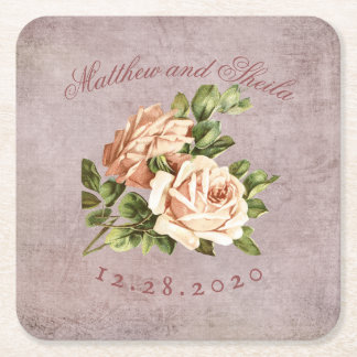 Vintage Victorian Shabby Chic Rose Square Paper Coaster
