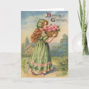 Vintage Victorian Shamrock March Happy Birthday Card