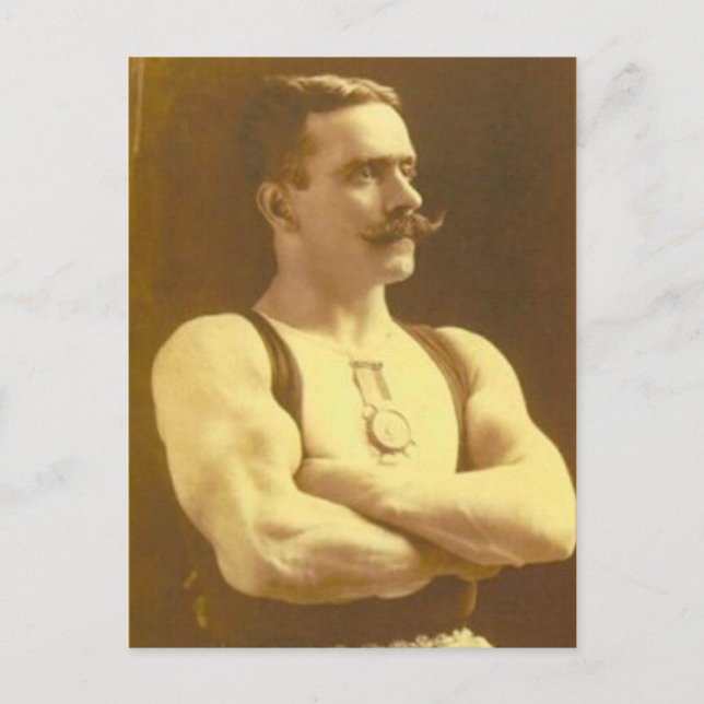 Vintage Victorian Side Show Strongman Postcard (Front)