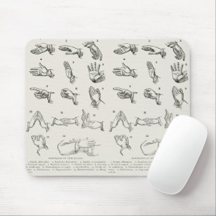 Vintage Victorian Sign Language Hand Gestures Art Mouse Mat