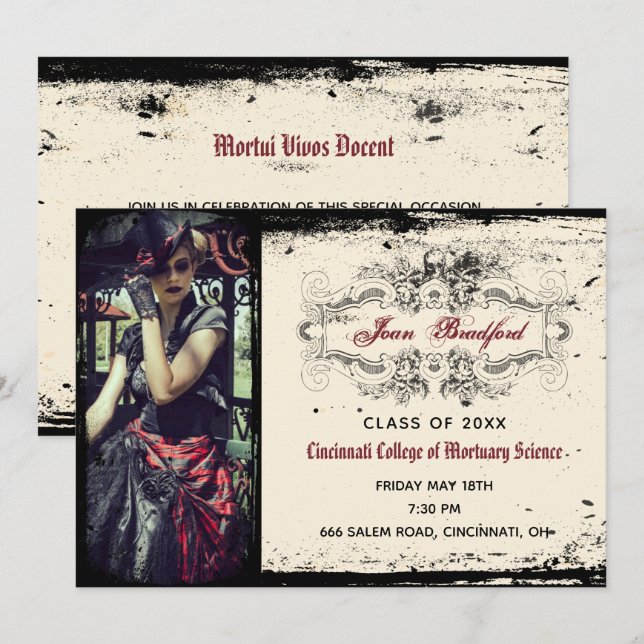 Vintage Victorian Skull Graduation Photo Invitation (Front/Back)