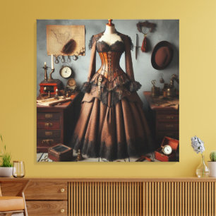 Vintage Victorian Steampunk Lady Detective Dress Canvas Print