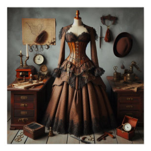 Vintage Victorian Steampunk Lady Detective Dress Poster
