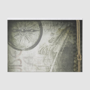 Vintage Victorian Steampunk Ship Compass Collage  Tissue Paper