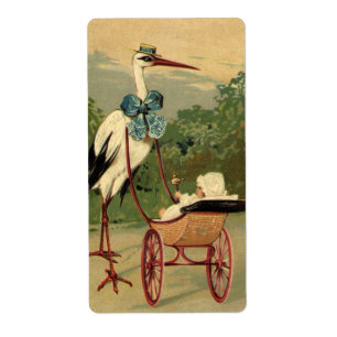 Vintage Victorian Stork and Baby Carriage