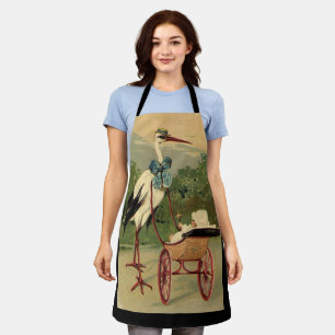 Vintage Victorian Stork and Baby Carriage Apron
