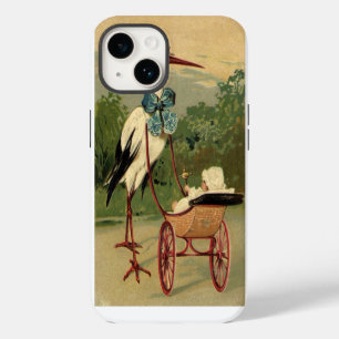 Vintage Victorian Stork and Baby Carriage iPhone 14 Case