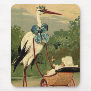 Vintage Victorian Stork and Baby Carriage Mouse Mat