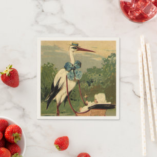 Vintage Victorian Stork and Baby Carriage Napkin