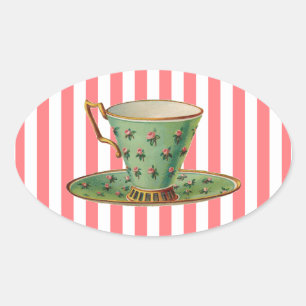 Vintage Victorian Tea Cup Oval Sticker