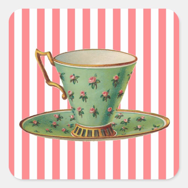 Vintage Victorian Tea Cup Square Sticker (Front)