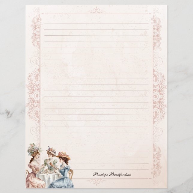 Vintage Victorian Tea Lined Name Stationery Paper (Front)
